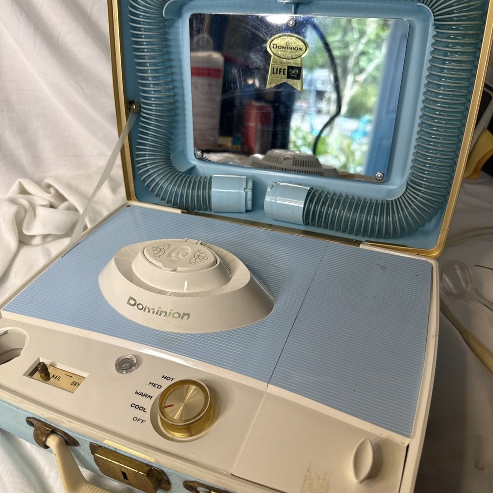 VTG MCM DOMINION Baby Blue PORTABLE HAIR Dryer & NAIL Kit HARD CASE WORKS Prop
